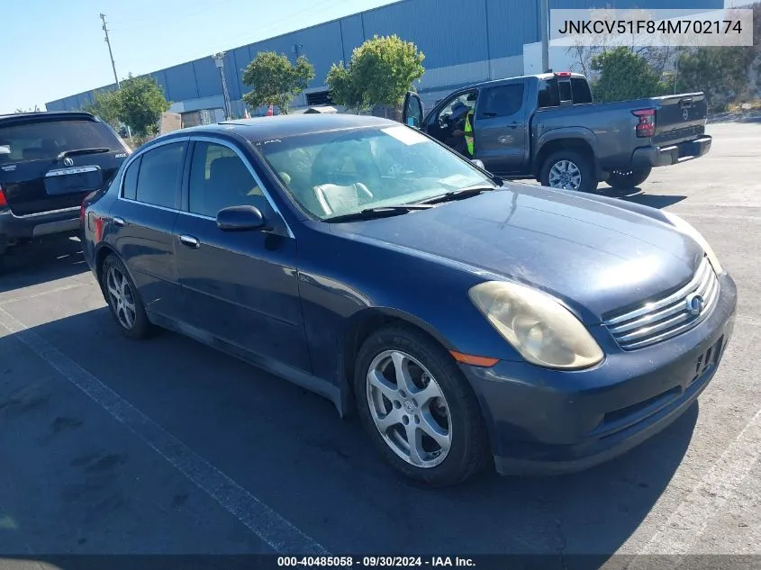 2004 Infiniti G35X VIN: JNKCV51F84M702174 Lot: 40485058