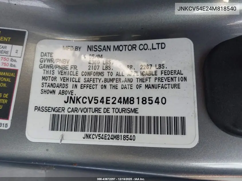 JNKCV54E24M818540 2004 Infiniti G35
