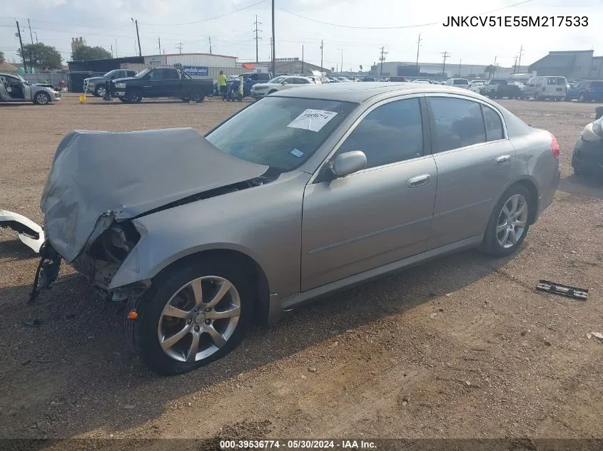 2005 Infiniti G35 VIN: JNKCV51E55M217533 Lot: 39536774