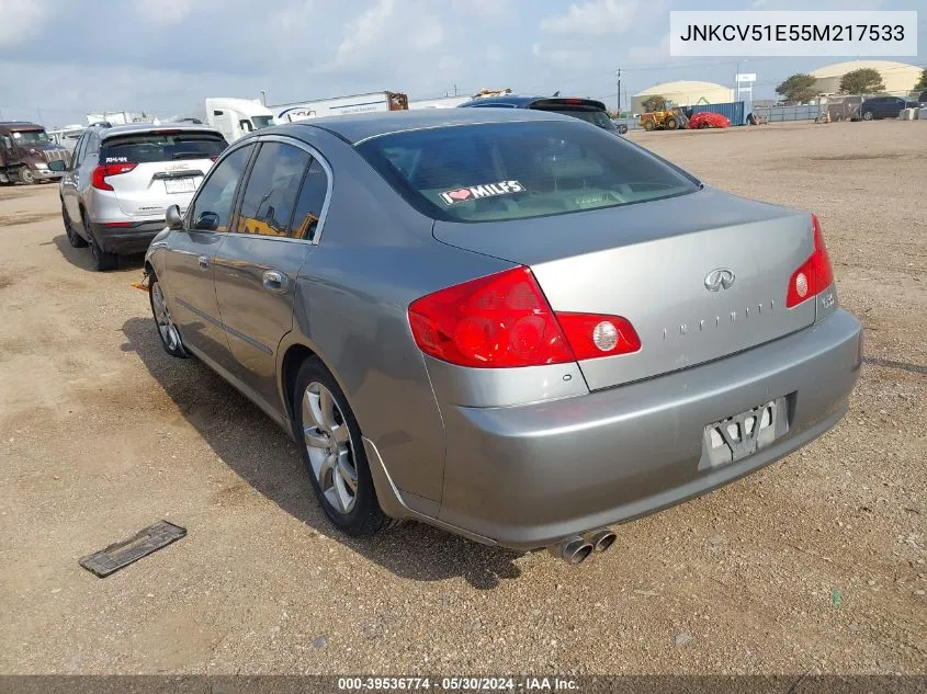 2005 Infiniti G35 VIN: JNKCV51E55M217533 Lot: 39536774