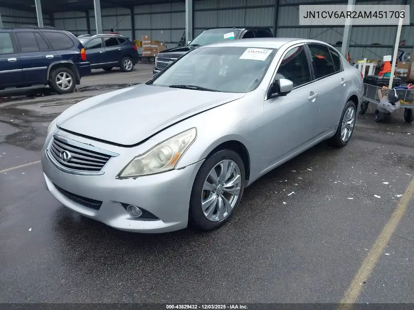 JN1CV6AR2AM451703 2010 Infiniti G37X