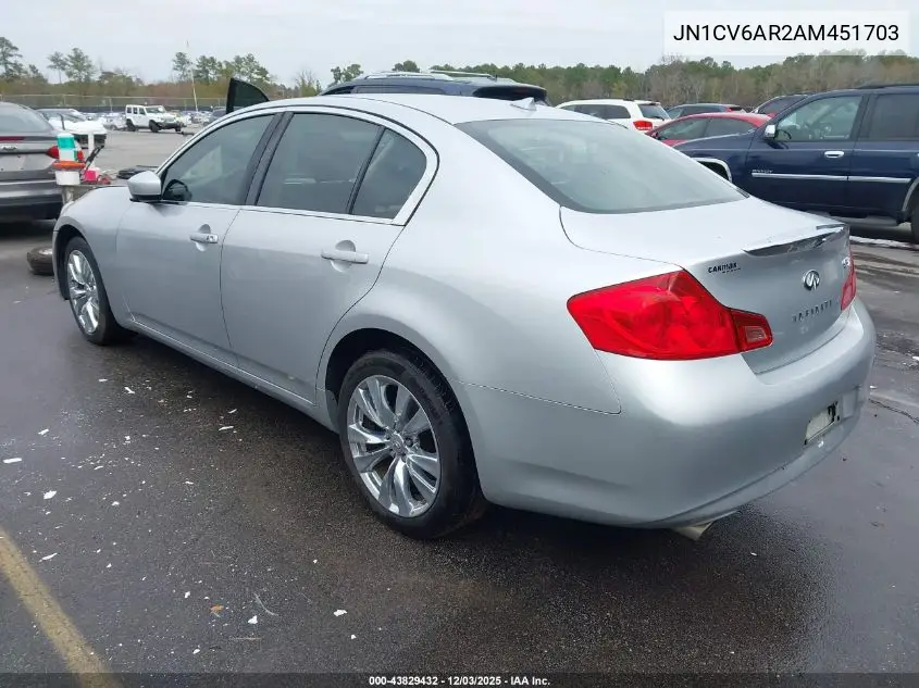JN1CV6AR2AM451703 2010 Infiniti G37X