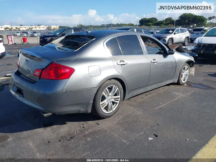 JN1DV6AP0BM602395 2011 Infiniti G25 Journey