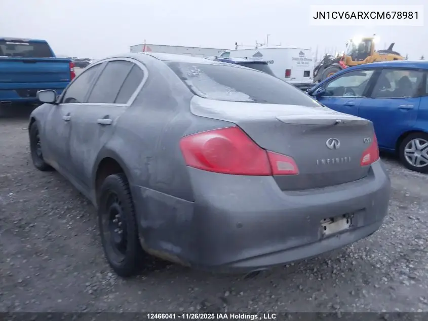 JN1CV6ARXCM678981 2012 Infiniti G37X