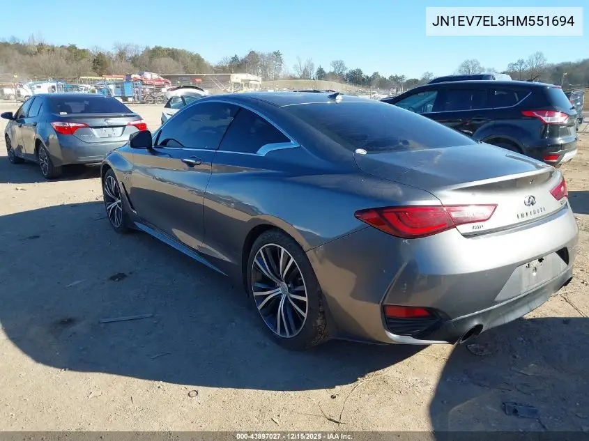 JN1EV7EL3HM551694 2017 Infiniti Q60 3.0T Premium