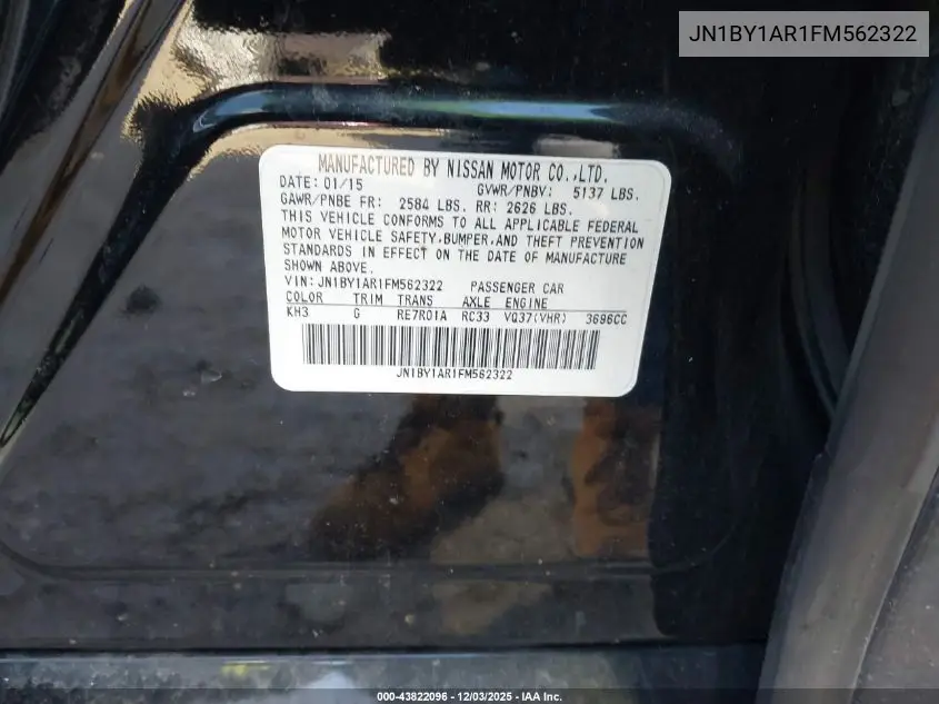 JN1BY1AR1FM562322 2015 Infiniti Q70 3.7X