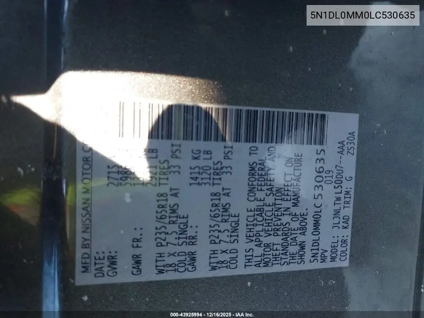 5N1DL0MM0LC530635 2020 Infiniti Qx60 Luxe Awd
