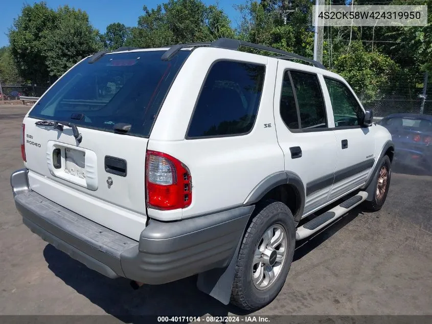 4S2CK58W424319950 2002 Isuzu Rodeo Ls 3.2L V6/Lse 3.2L V6/S 3.2L V6