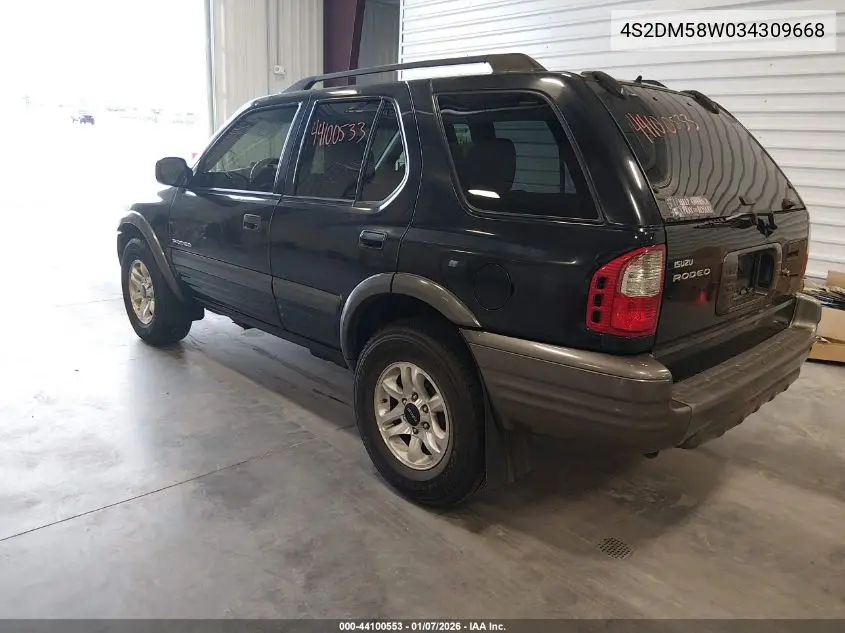 2003 Isuzu Rodeo S 3.2L V6 VIN: 4S2DM58W034309668 Lot: 44100553