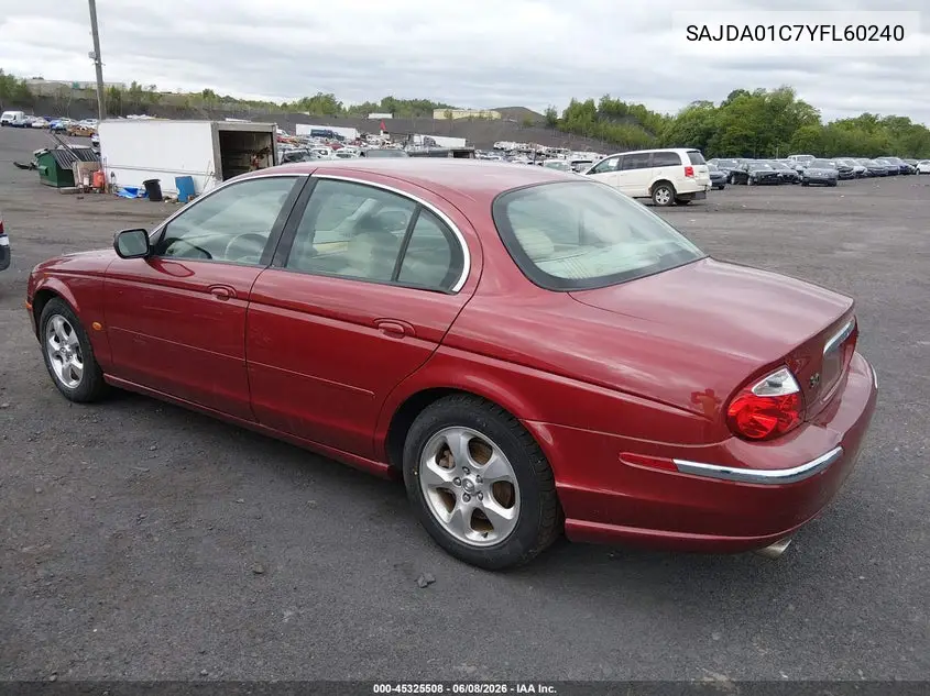 2000 Jaguar S-Type 3.0L V6 VIN: SAJDA01C7YFL60240 Lot: 45325508