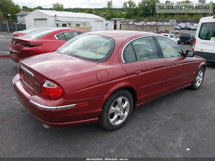 2000 Jaguar S-Type 3.0L V6 VIN: SAJDA01C7YFL60240 Lot: 45325508