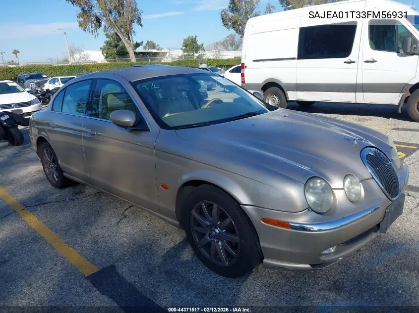2003 Jaguar S-Type 3.0L V6 VIN: SAJEA01T33FM56931 Lot: 44371517