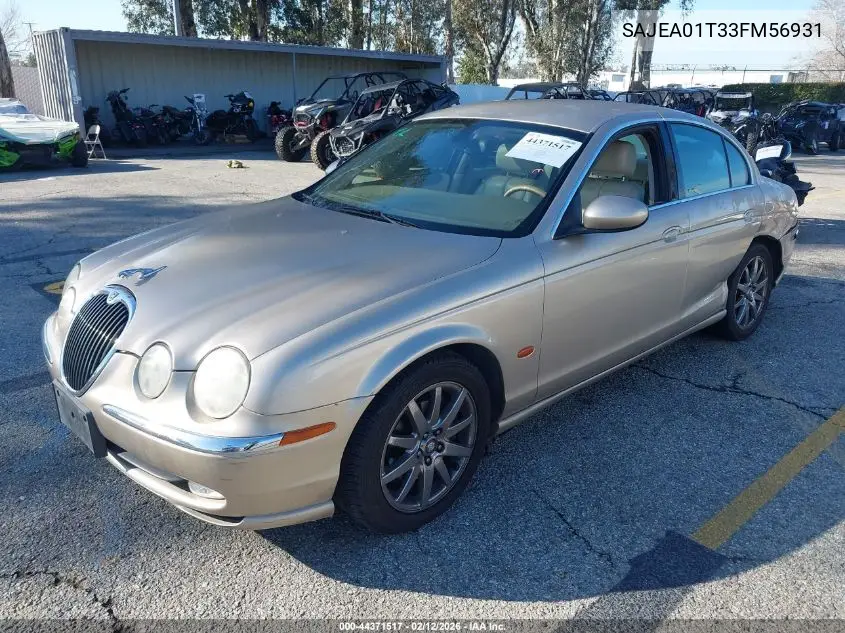 2003 Jaguar S-Type 3.0L V6 VIN: SAJEA01T33FM56931 Lot: 44371517