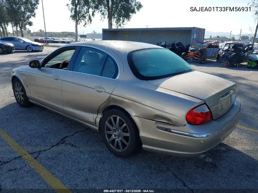 2003 Jaguar S-Type 3.0L V6 VIN: SAJEA01T33FM56931 Lot: 44371517