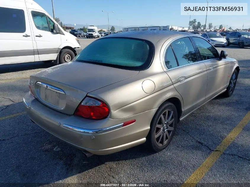 2003 Jaguar S-Type 3.0L V6 VIN: SAJEA01T33FM56931 Lot: 44371517