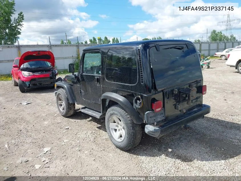 2001 Jeep Tj VIN: 1J4FA49S21P337145 Lot: 12034925