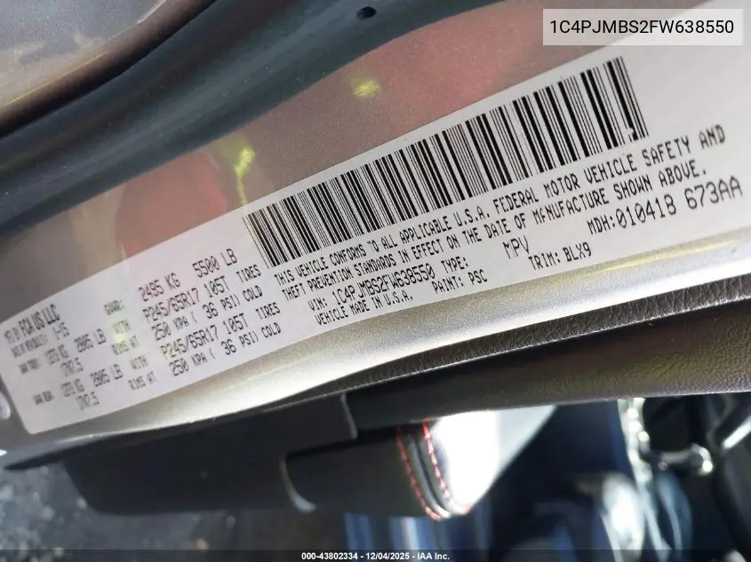1C4PJMBS2FW638550 2015 Jeep Cherokee Trailhawk