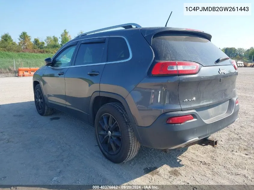 2016 Jeep Cherokee Limited VIN: 1C4PJMDB2GW261443 Lot: 40376662