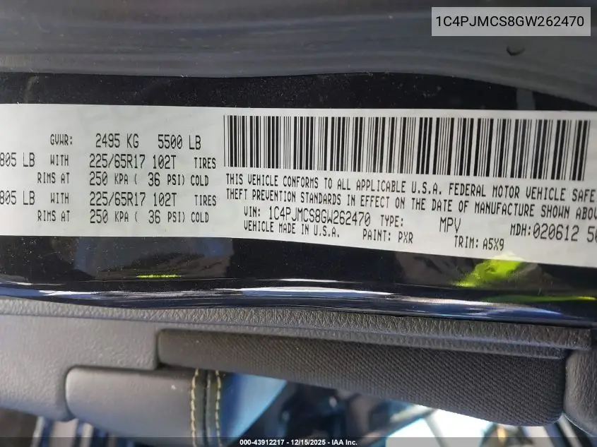 1C4PJMCS8GW262470 2016 Jeep Cherokee Latitude