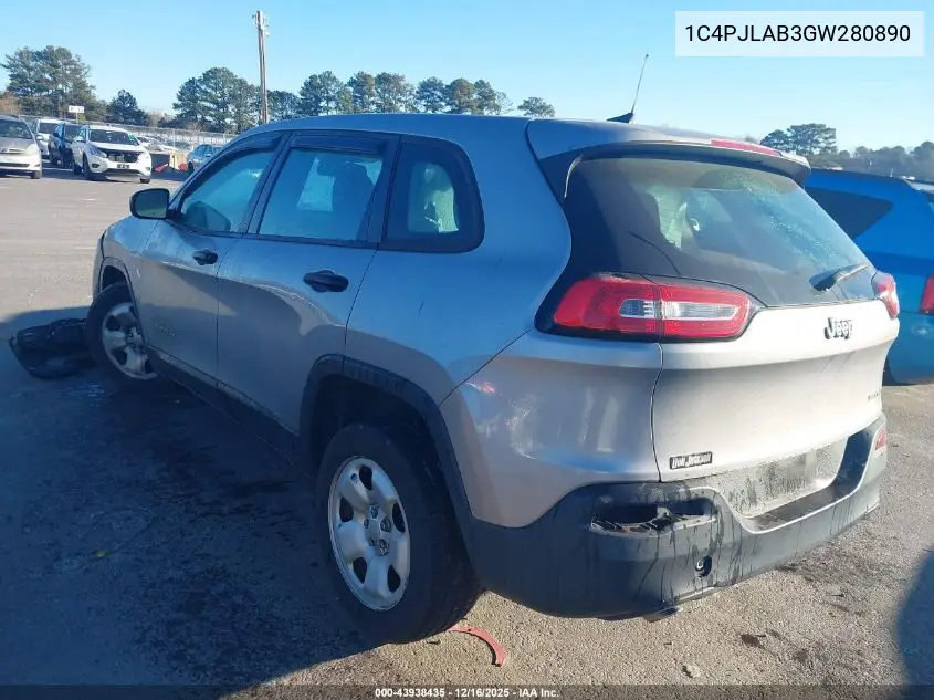1C4PJLAB3GW280890 2016 Jeep Cherokee Sport