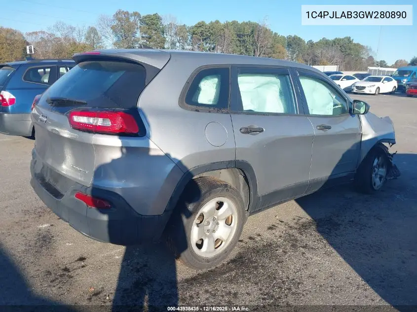 1C4PJLAB3GW280890 2016 Jeep Cherokee Sport