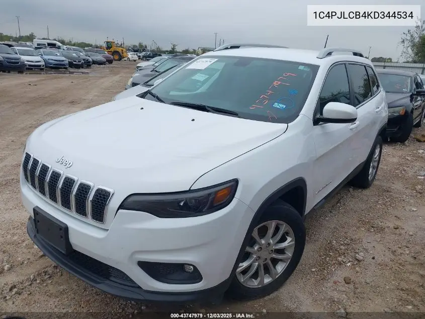 1C4PJLCB4KD344534 2019 Jeep Cherokee Latitude Fwd