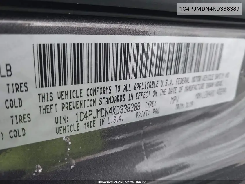 1C4PJMDN4KD338389 2019 Jeep Cherokee High Altitude 4X4