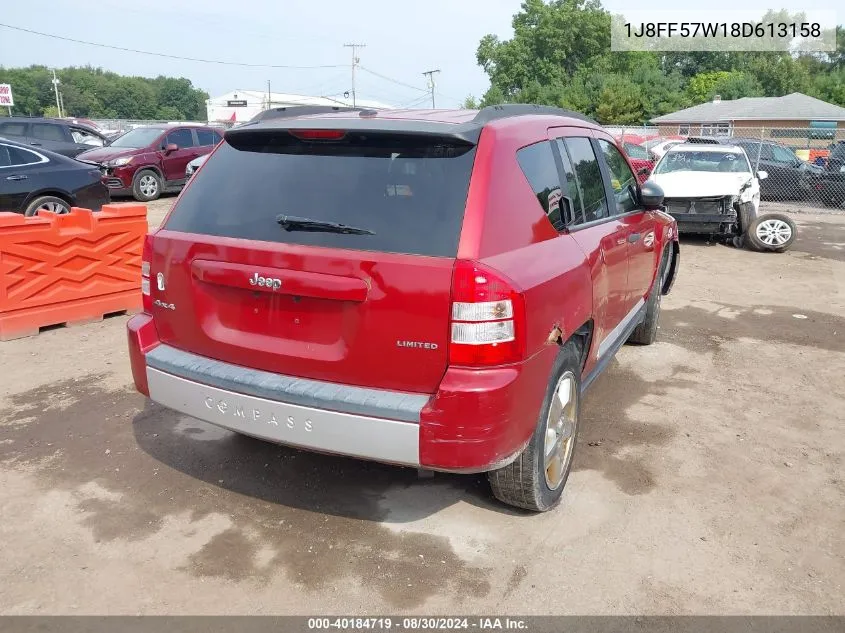 2008 Jeep Compass Limited VIN: 1J8FF57W18D613158 Lot: 40184719