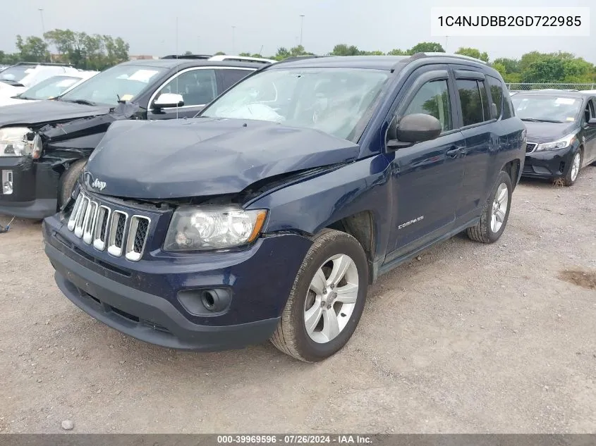 2016 Jeep Compass Sport VIN: 1C4NJDBB2GD722985 Lot: 39969596