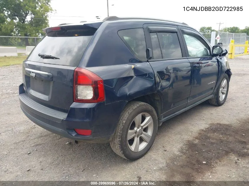 2016 Jeep Compass Sport VIN: 1C4NJDBB2GD722985 Lot: 39969596