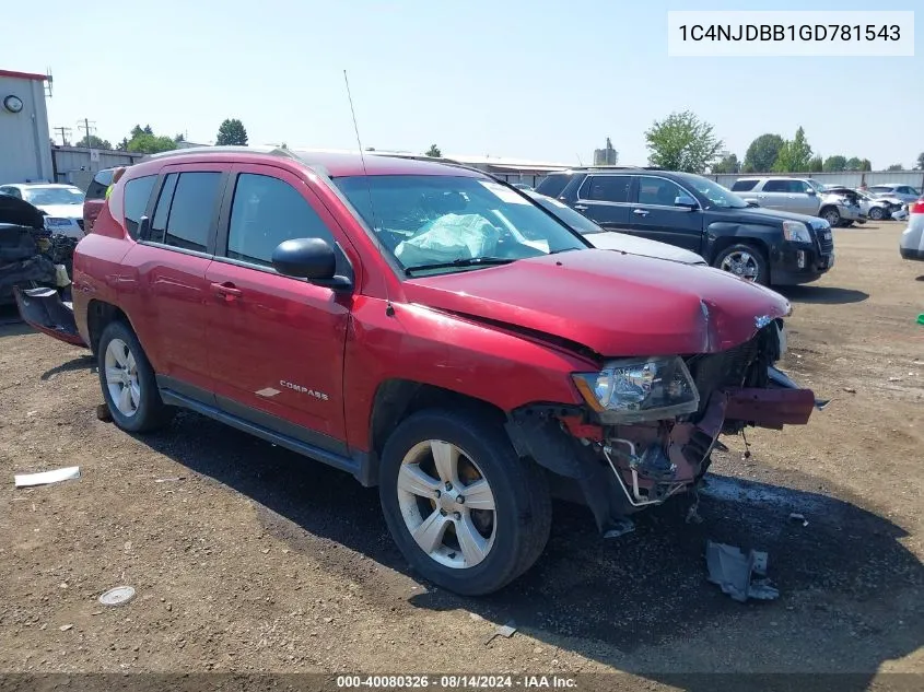 2016 Jeep Compass Sport VIN: 1C4NJDBB1GD781543 Lot: 40080326