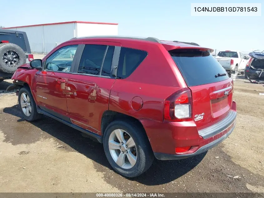 2016 Jeep Compass Sport VIN: 1C4NJDBB1GD781543 Lot: 40080326