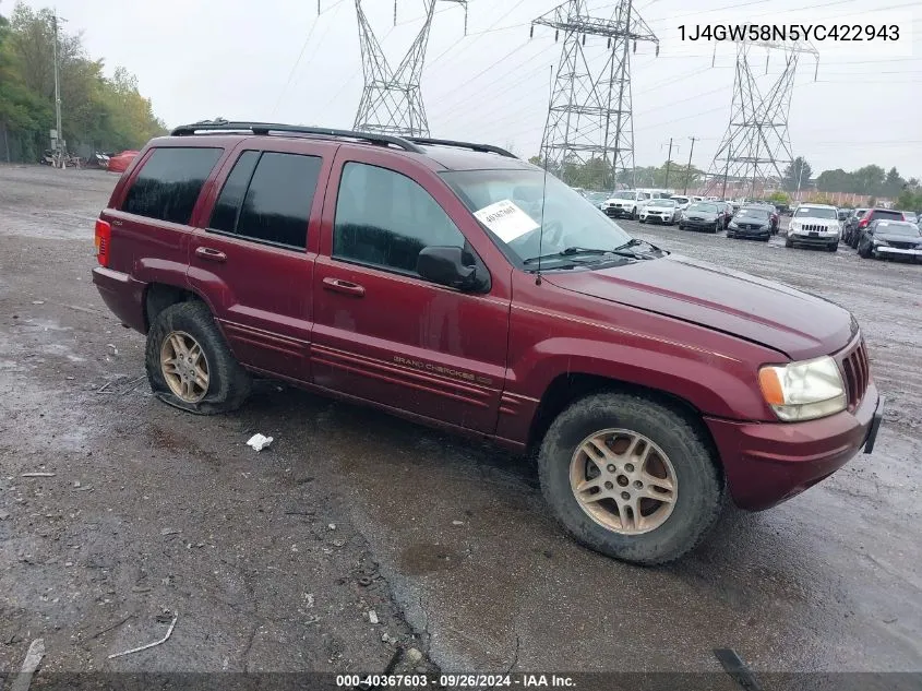 2000 Jeep Grand Cherokee Limited VIN: 1J4GW58N5YC422943 Lot: 40367603