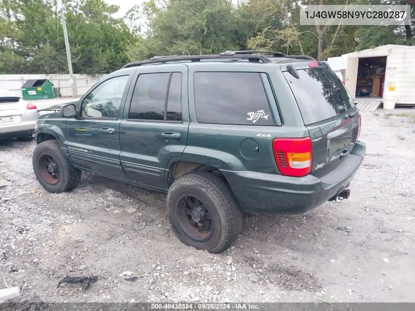 2000 Jeep Grand Cherokee Limited VIN: 1J4GW58N9YC280287 Lot: 40438384