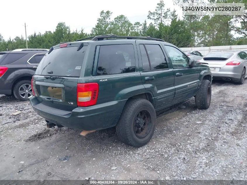 2000 Jeep Grand Cherokee Limited VIN: 1J4GW58N9YC280287 Lot: 40438384