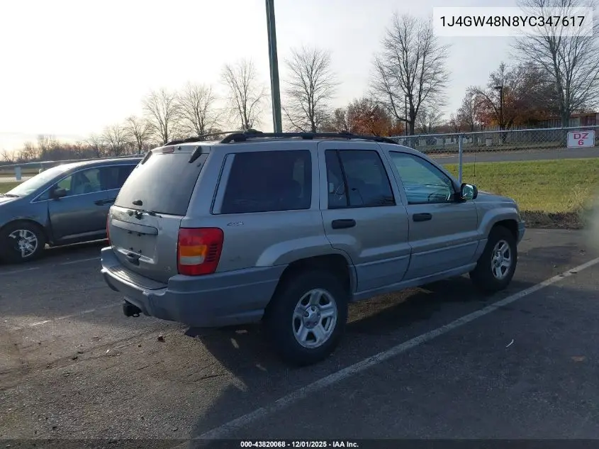 1J4GW48N8YC347617 2000 Jeep Grand Cherokee Laredo
