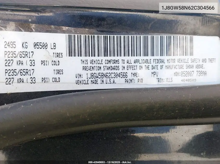 1J8GW58N62C304566 2002 Jeep Grand Cherokee Limited