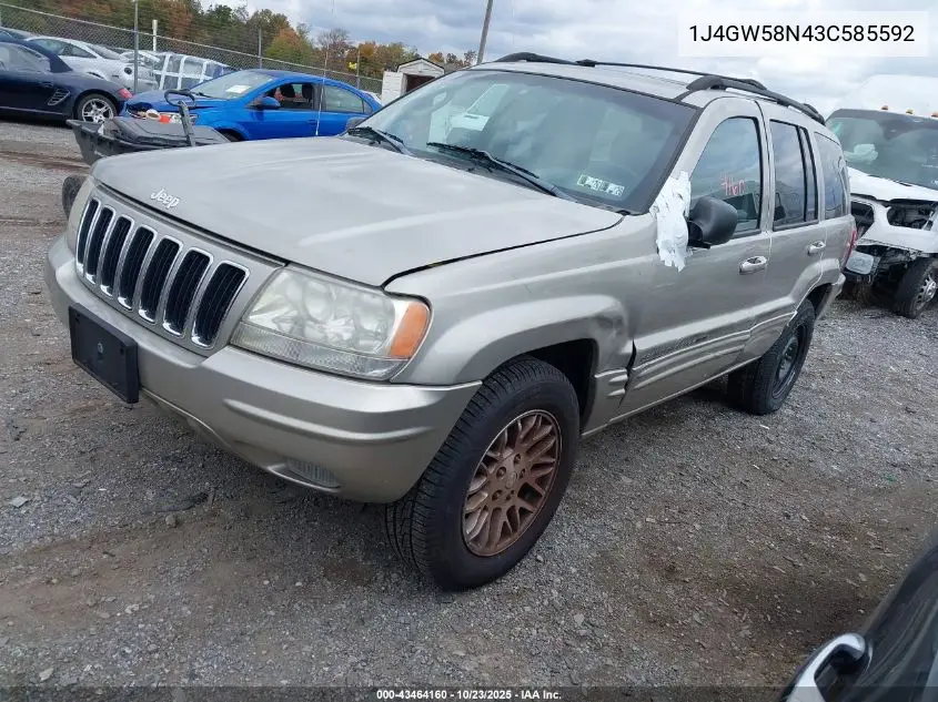 1J4GW58N43C585592 2003 Jeep Grand Cherokee Limited