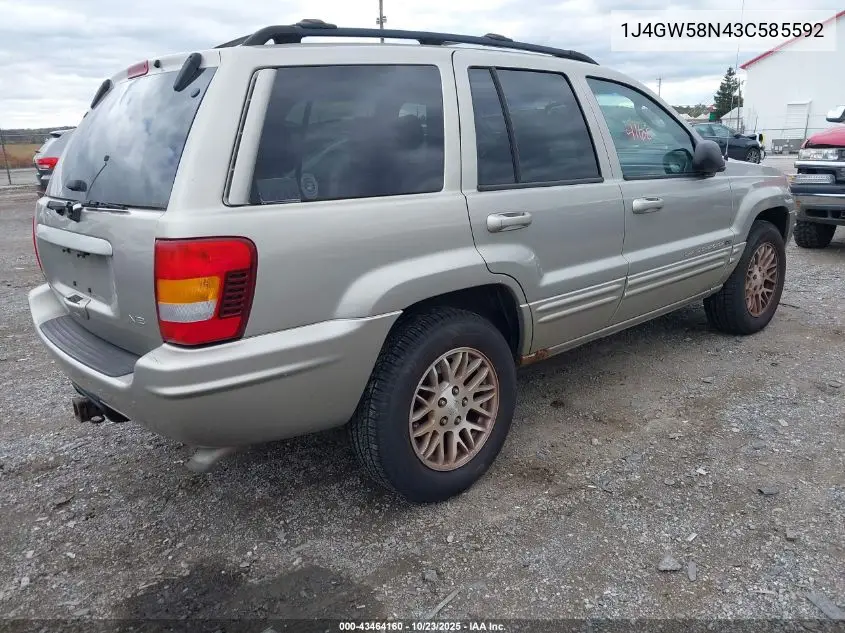 1J4GW58N43C585592 2003 Jeep Grand Cherokee Limited