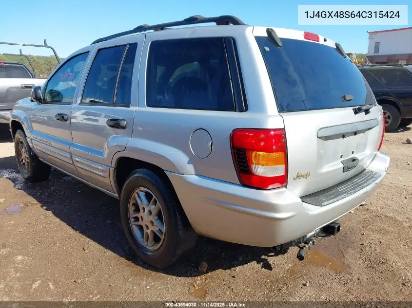 1J4GX48S64C315424 2004 Jeep Grand Cherokee Laredo