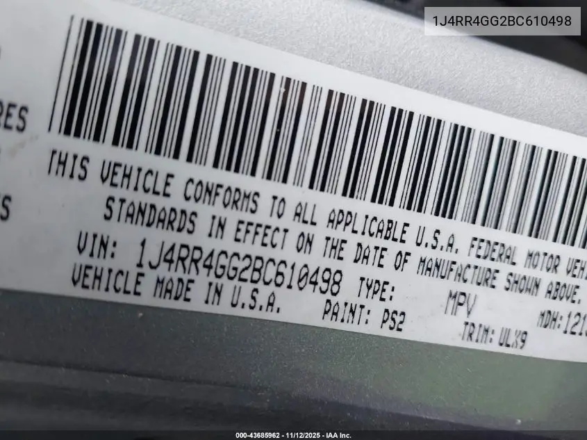 1J4RR4GG2BC610498 2011 Jeep Grand Cherokee Laredo