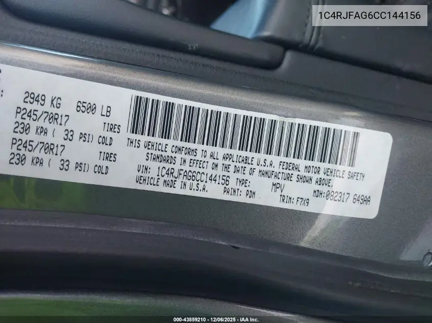 1C4RJFAG6CC144156 2012 Jeep Grand Cherokee Laredo