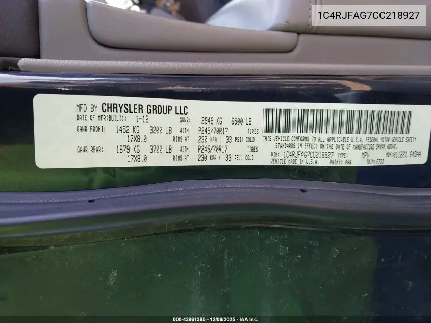1C4RJFAG7CC218927 2012 Jeep Grand Cherokee Laredo