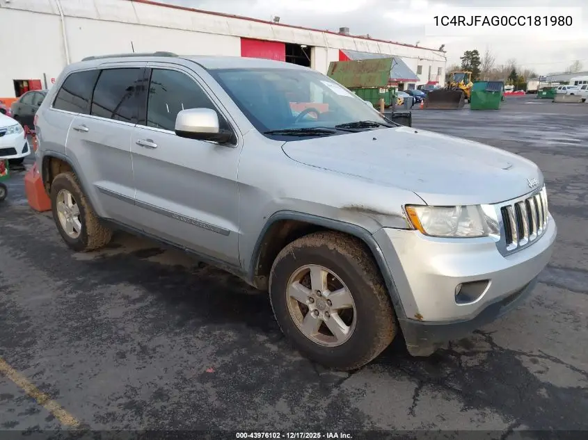 1C4RJFAG0CC181980 2012 Jeep Grand Cherokee Laredo