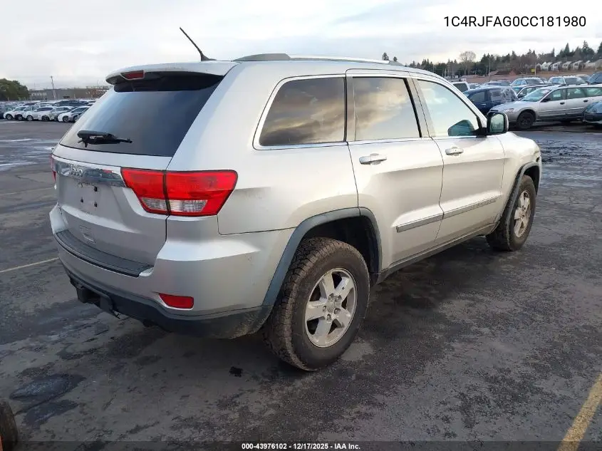 1C4RJFAG0CC181980 2012 Jeep Grand Cherokee Laredo