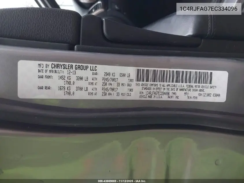 1C4RJFAG7EC334096 2014 Jeep Grand Cherokee Laredo