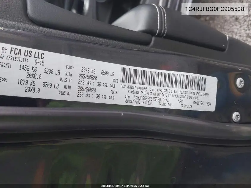 1C4RJFBG0FC905508 2015 Jeep Grand Cherokee Limited