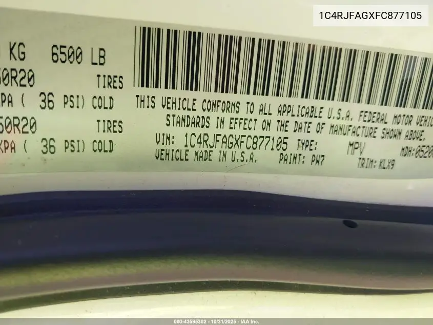 1C4RJFAGXFC877105 2015 Jeep Grand Cherokee Altitude