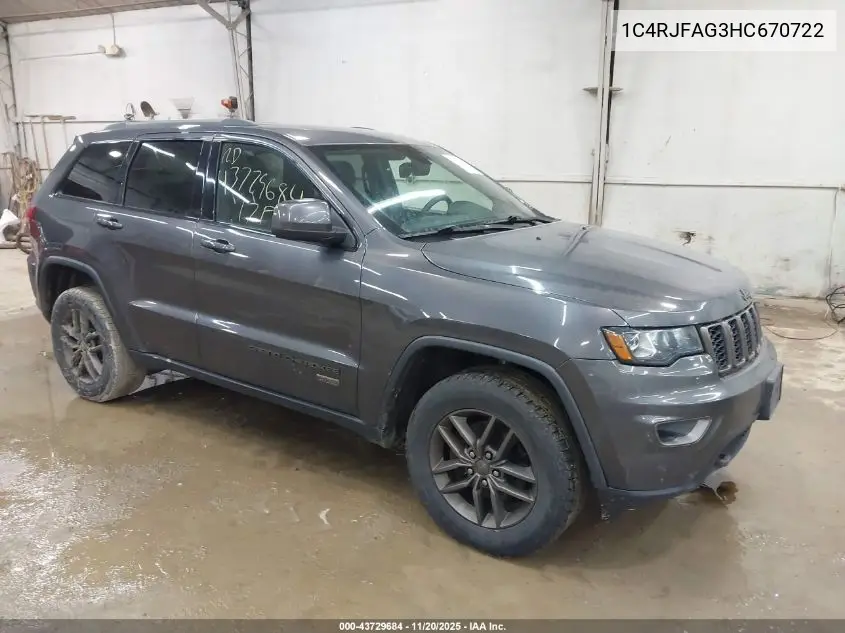 1C4RJFAG3HC670722 2017 Jeep Grand Cherokee 75Th Anniversary Edition 4X4