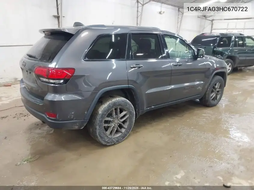 1C4RJFAG3HC670722 2017 Jeep Grand Cherokee 75Th Anniversary Edition 4X4
